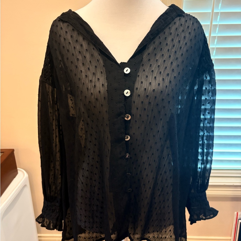 Zara Black Long Sleeve Sailor Collar Blouse